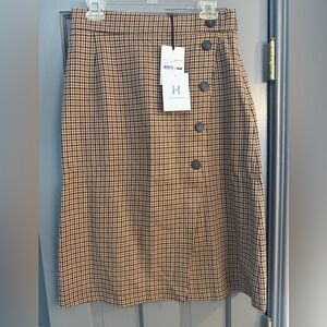 Tara Jarmon Brown and Black Houndstooth Midi Skirt